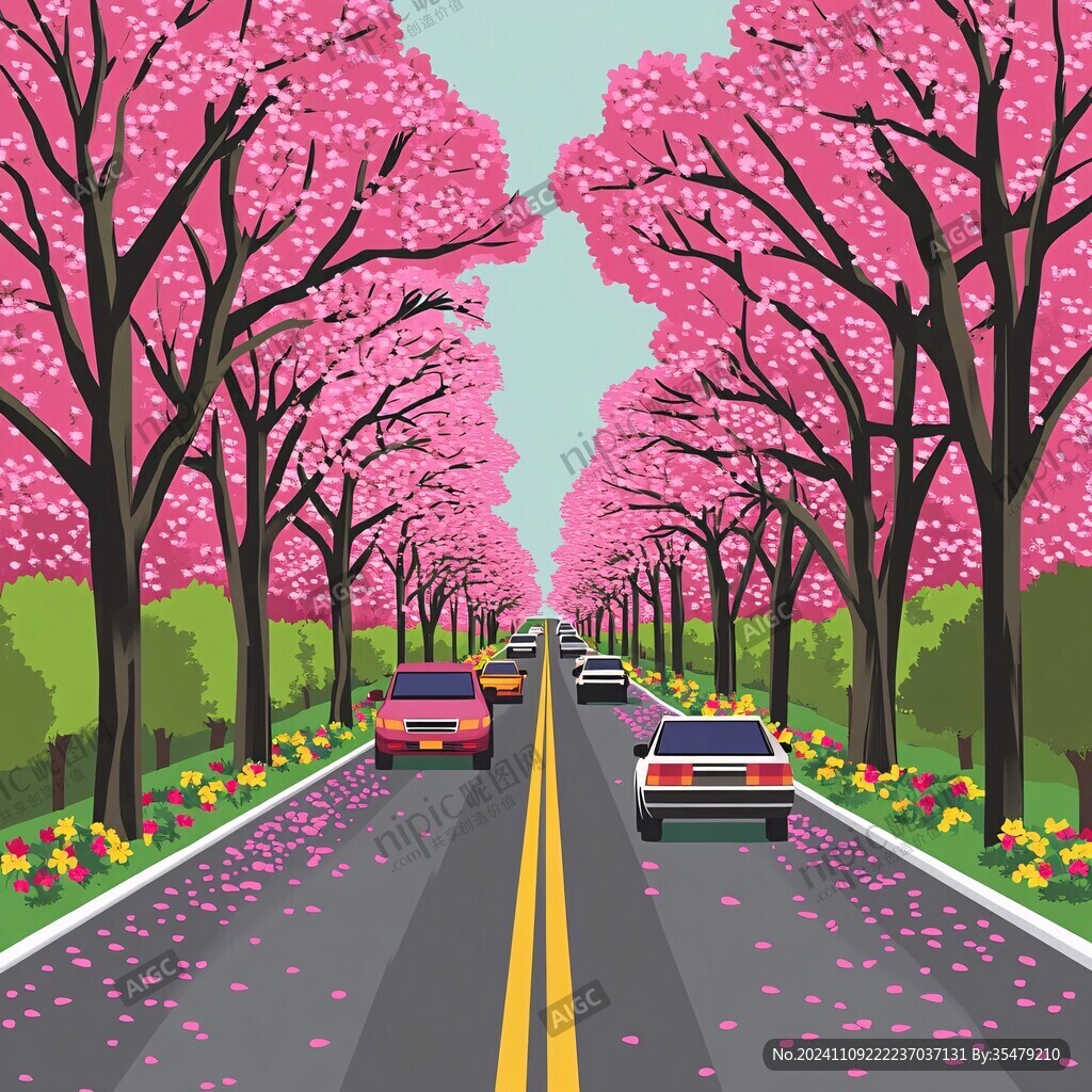 樱花树车行道