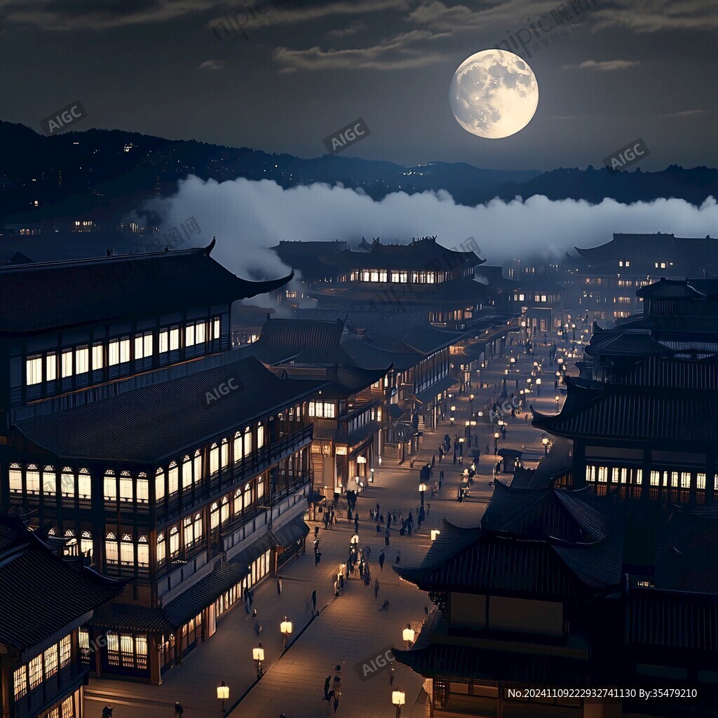 古代街道夜景