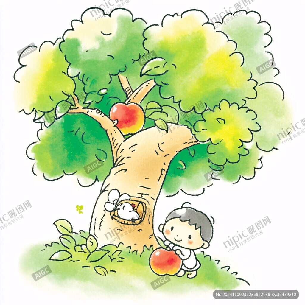摘苹果手绘插画