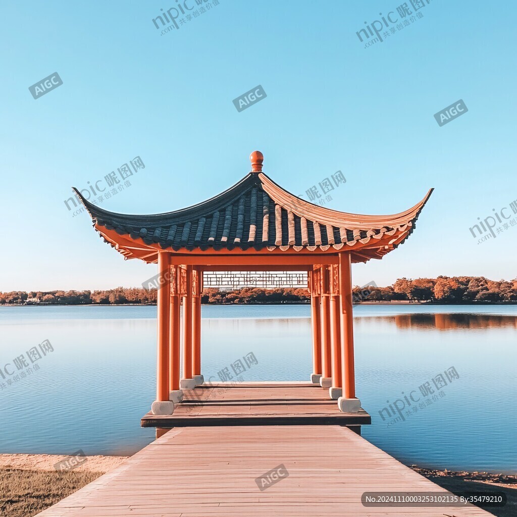 碧水蓝天凉亭