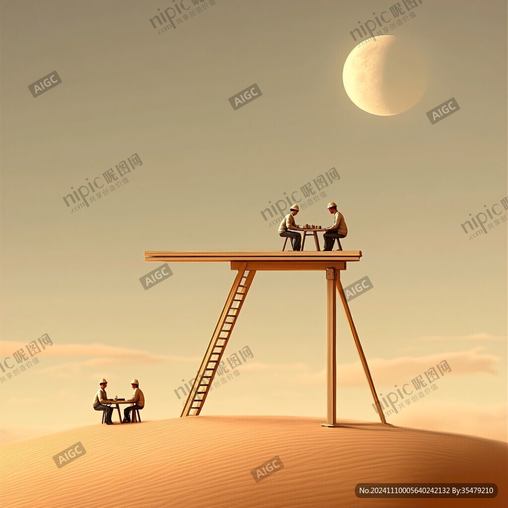夕阳下辛勤工作的小人