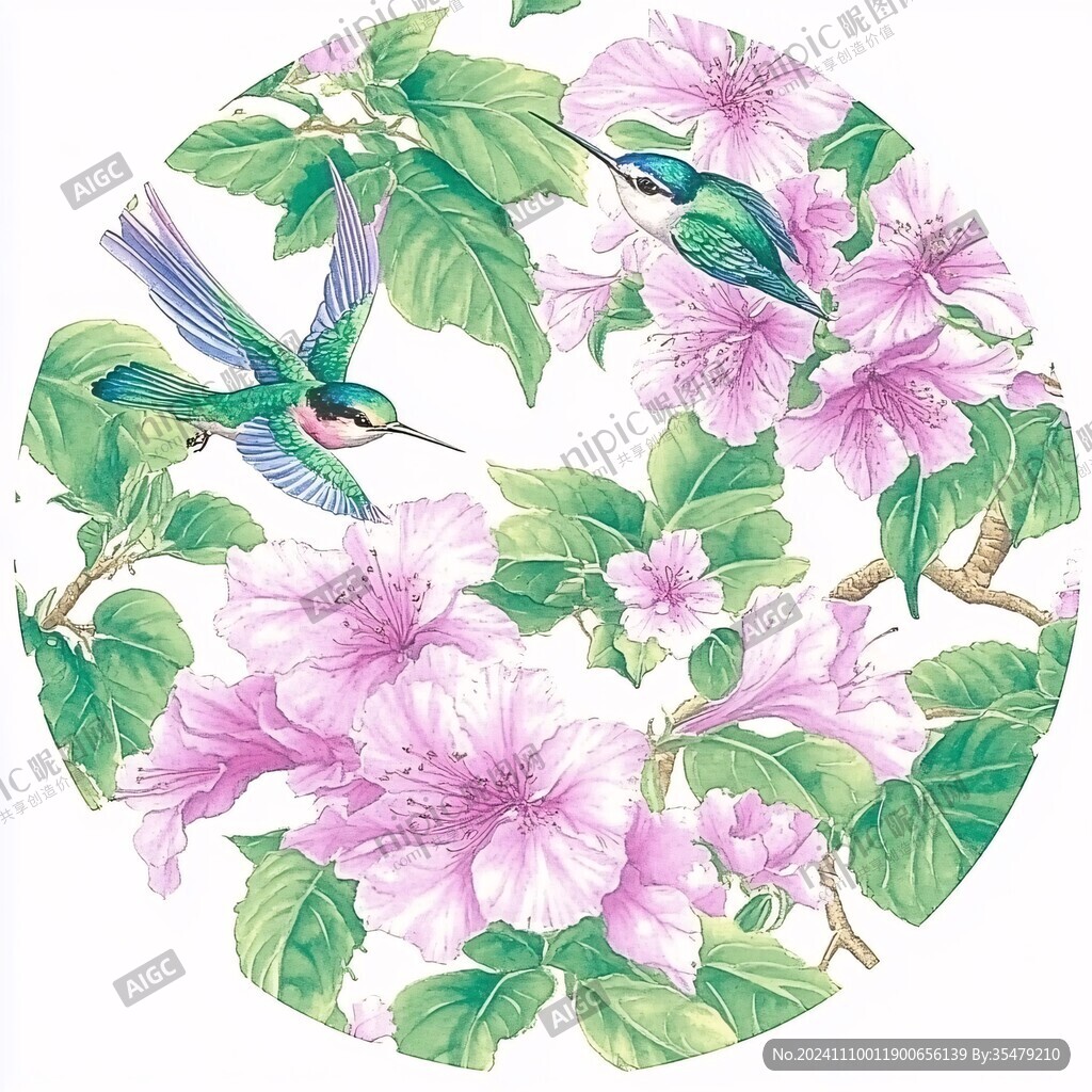 圆形花鸟图圆形花鸟画