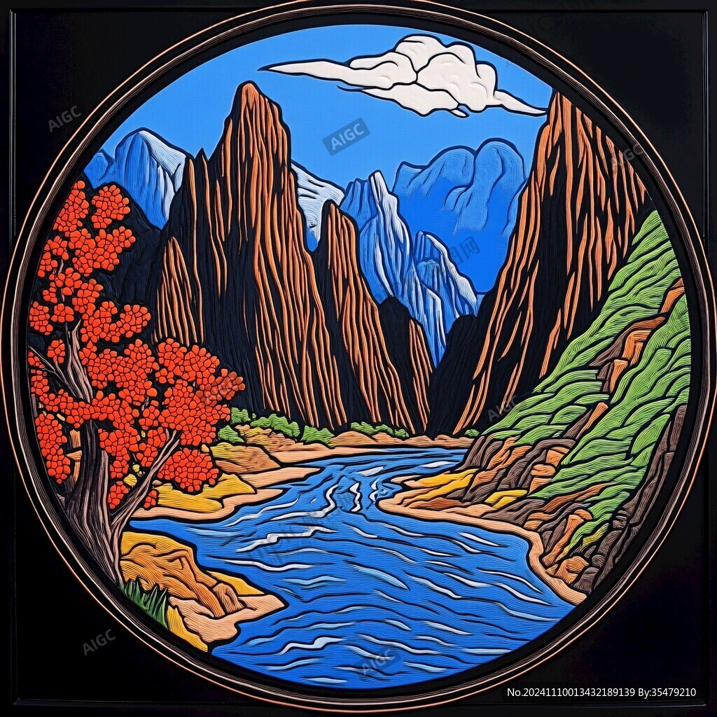 现代山水圆框装饰画