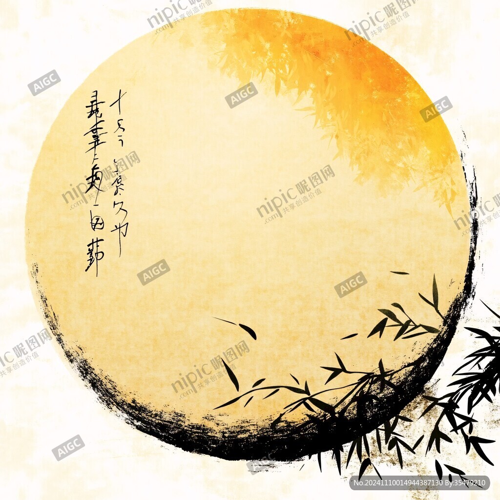 圆形墨竹装饰画