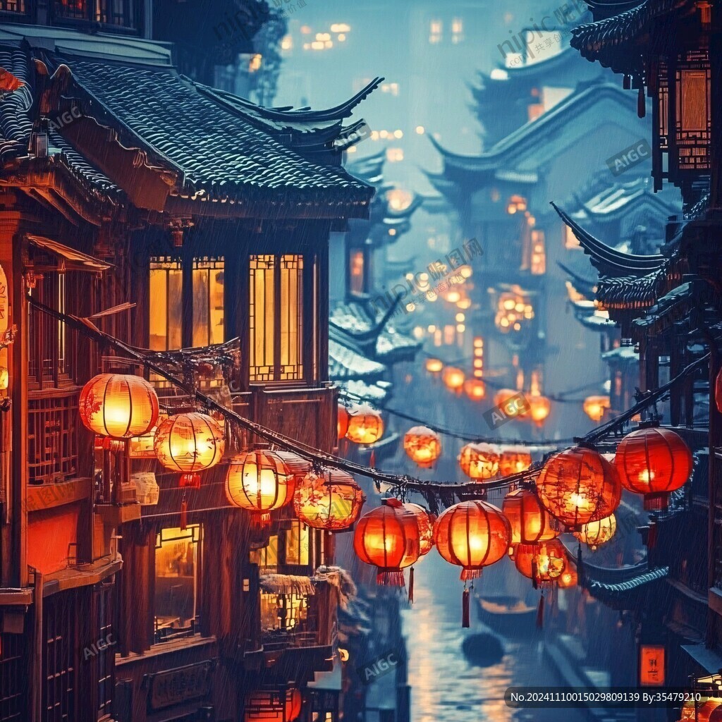 中国古街夜景