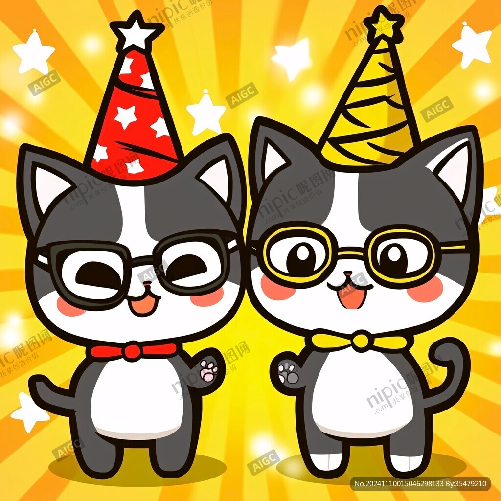 卡通双胞胎猫