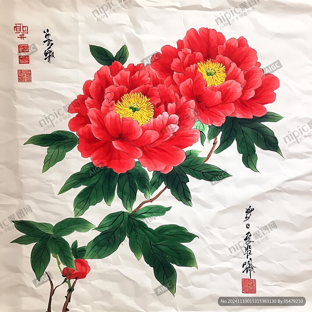 斗方牡丹