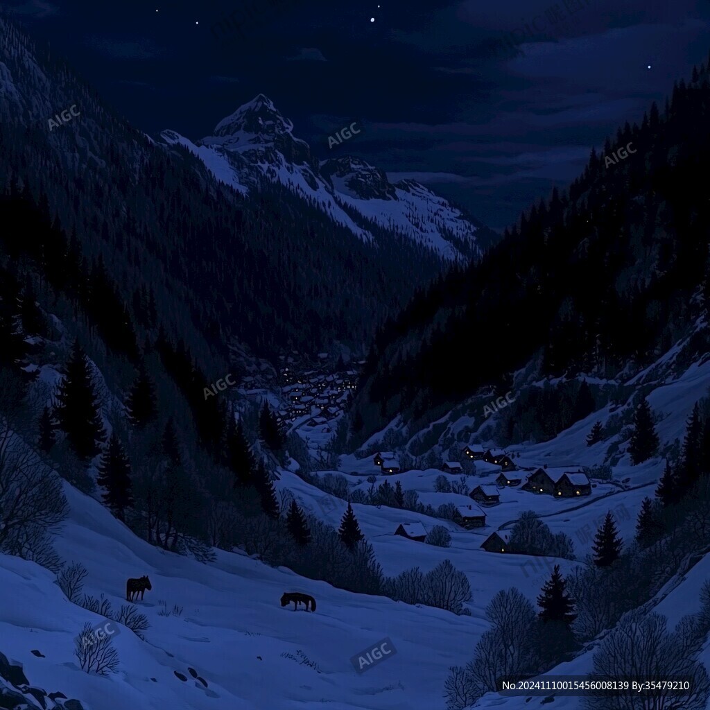 夜里静谧的雪山