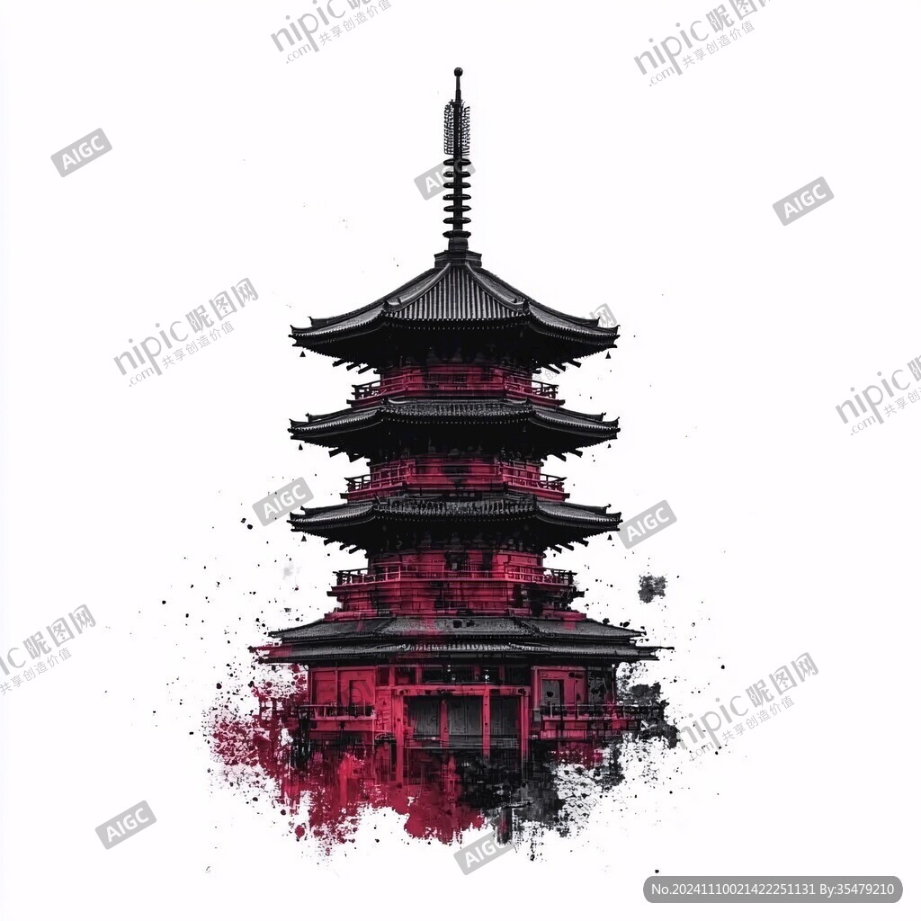 原创水墨中国风东京塔