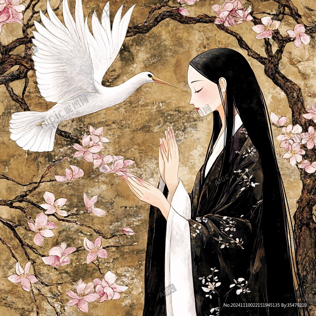 少女与仙鹤