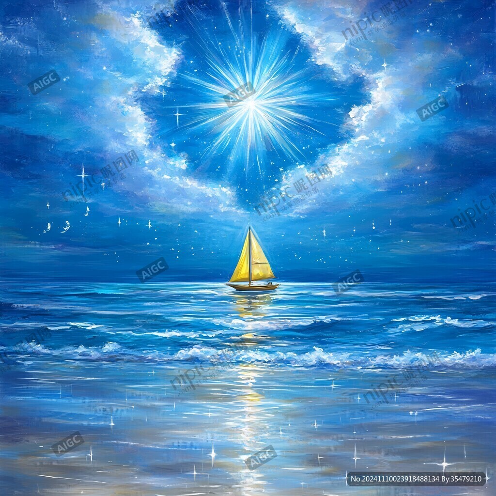海洋大海月光帆船