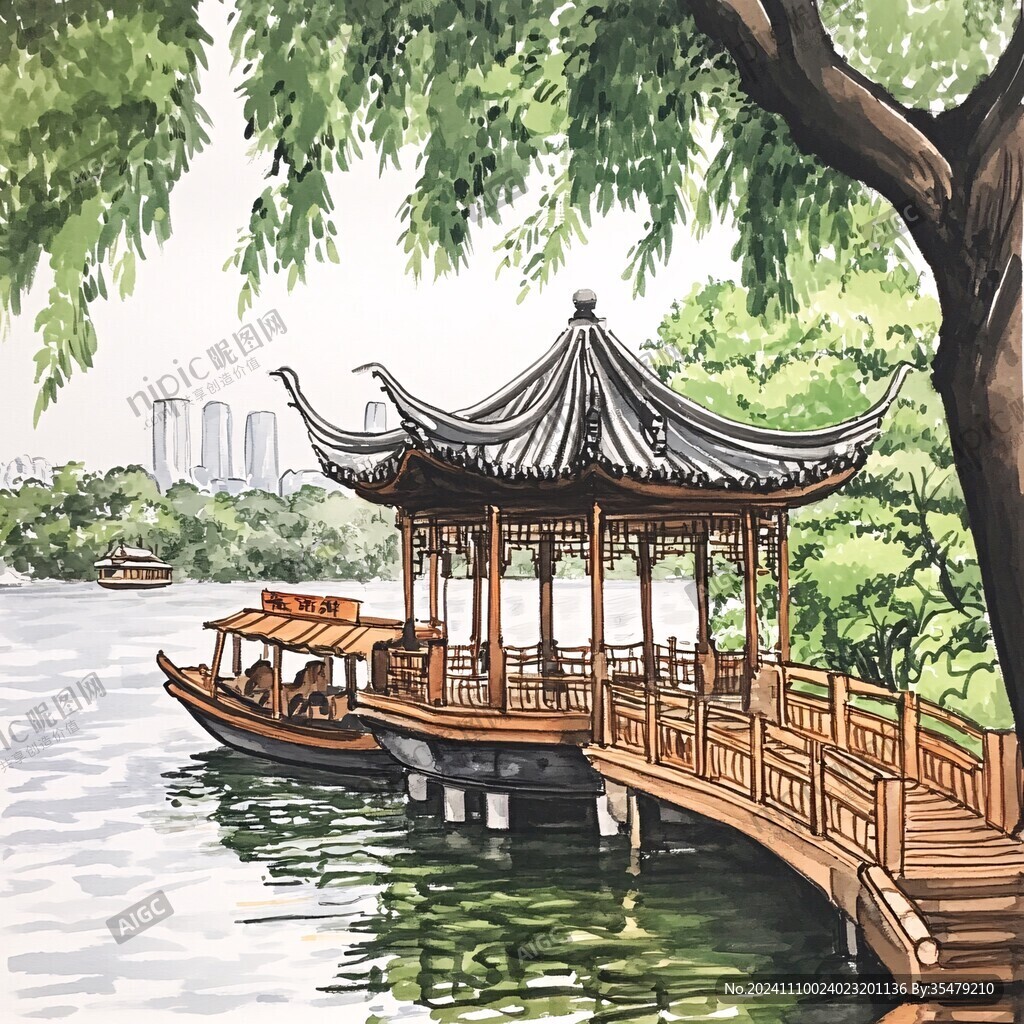 湖心亭插画