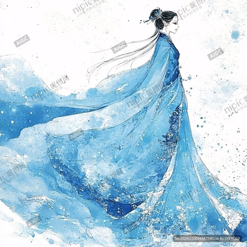 水彩风汉服美女