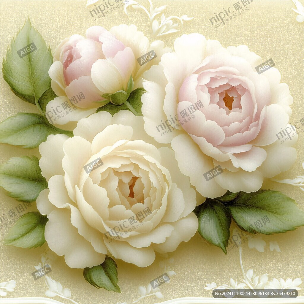 立体手绘牡丹花卉