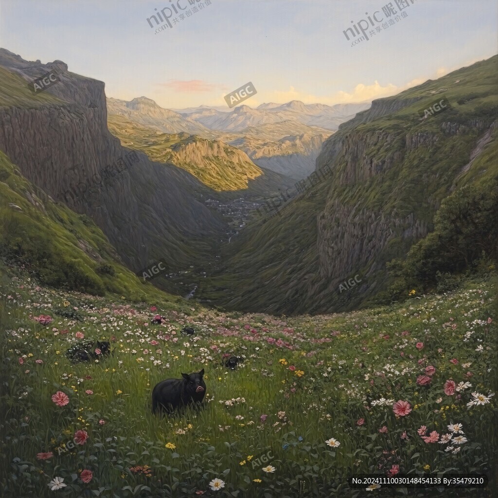 动物风景油画