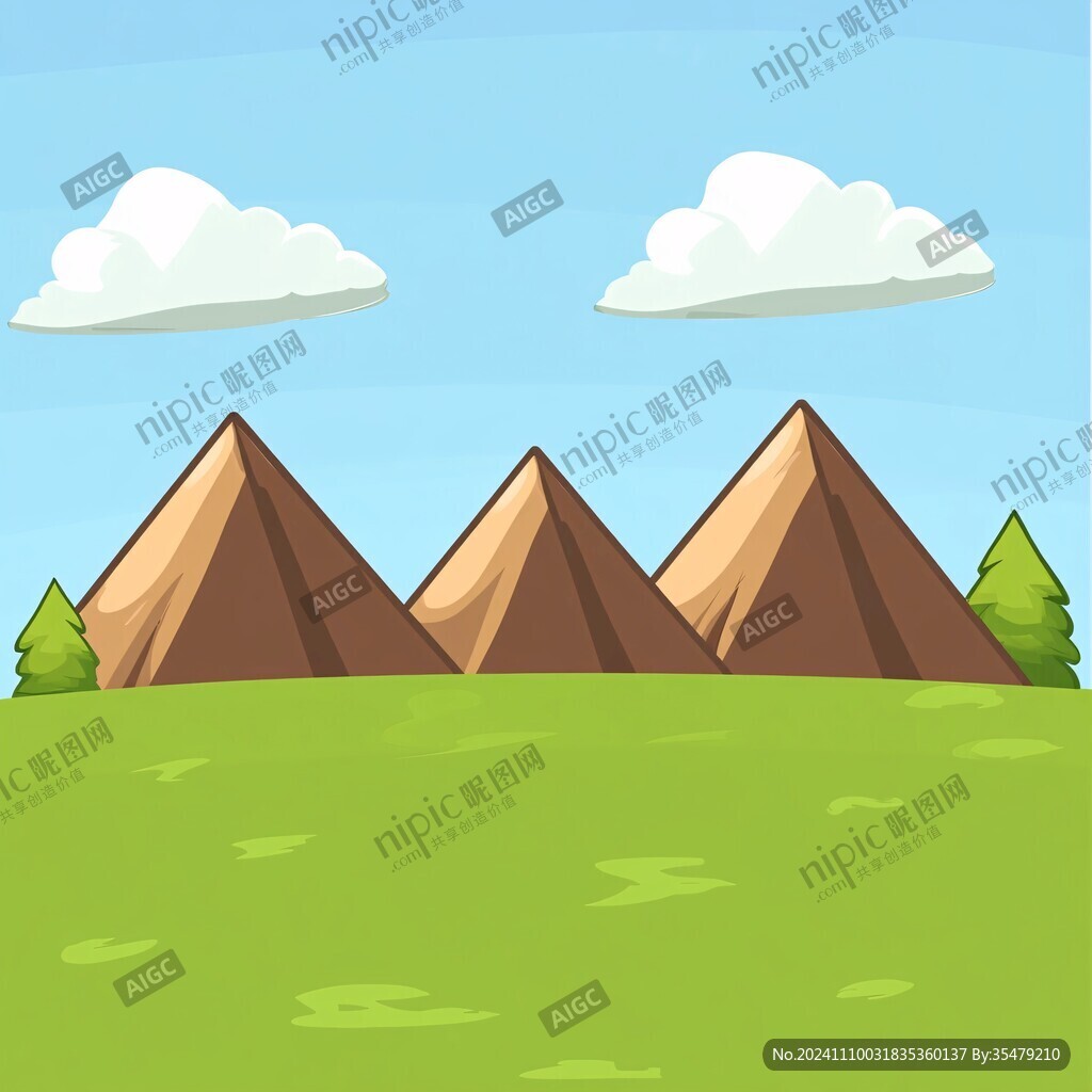卡通绿色山景