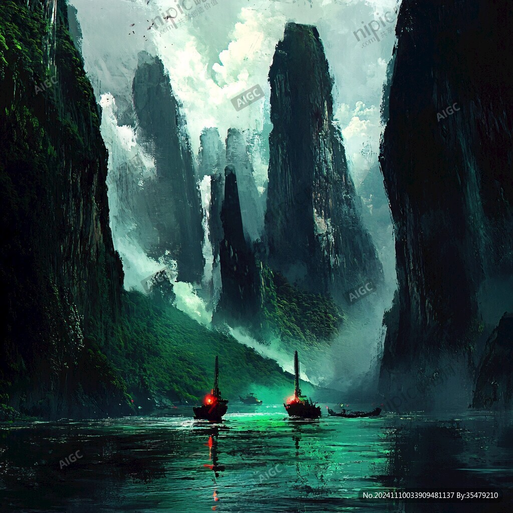 山水行舟插画