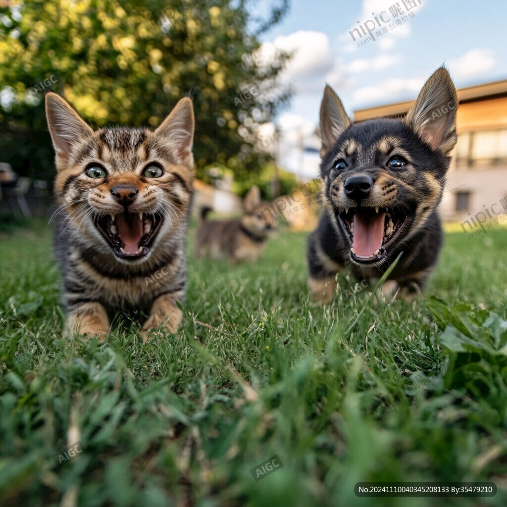 猫狗和谐画面