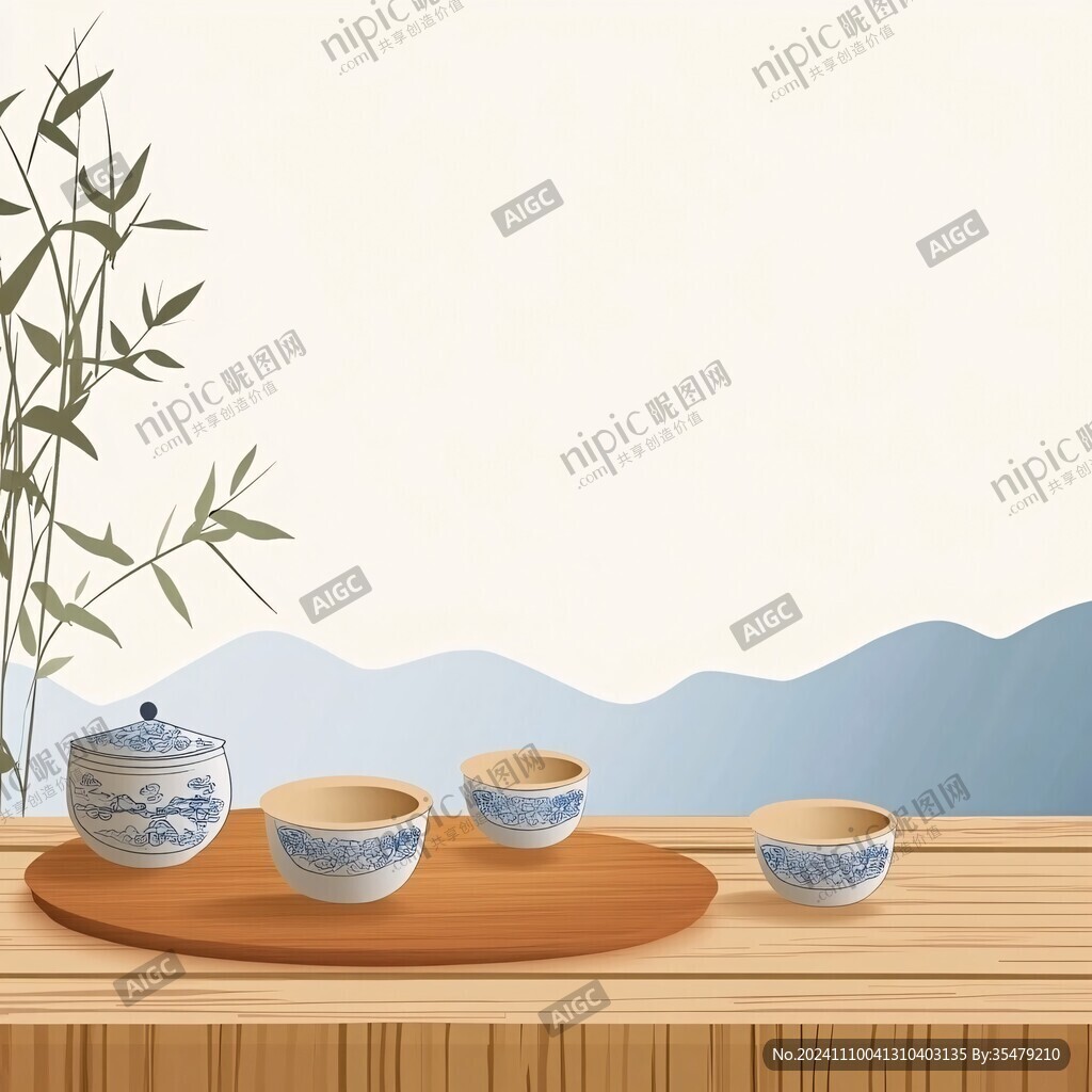 新中式杯子插画