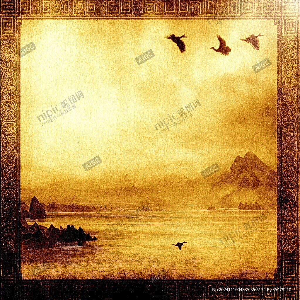 金色古风古典山水背景