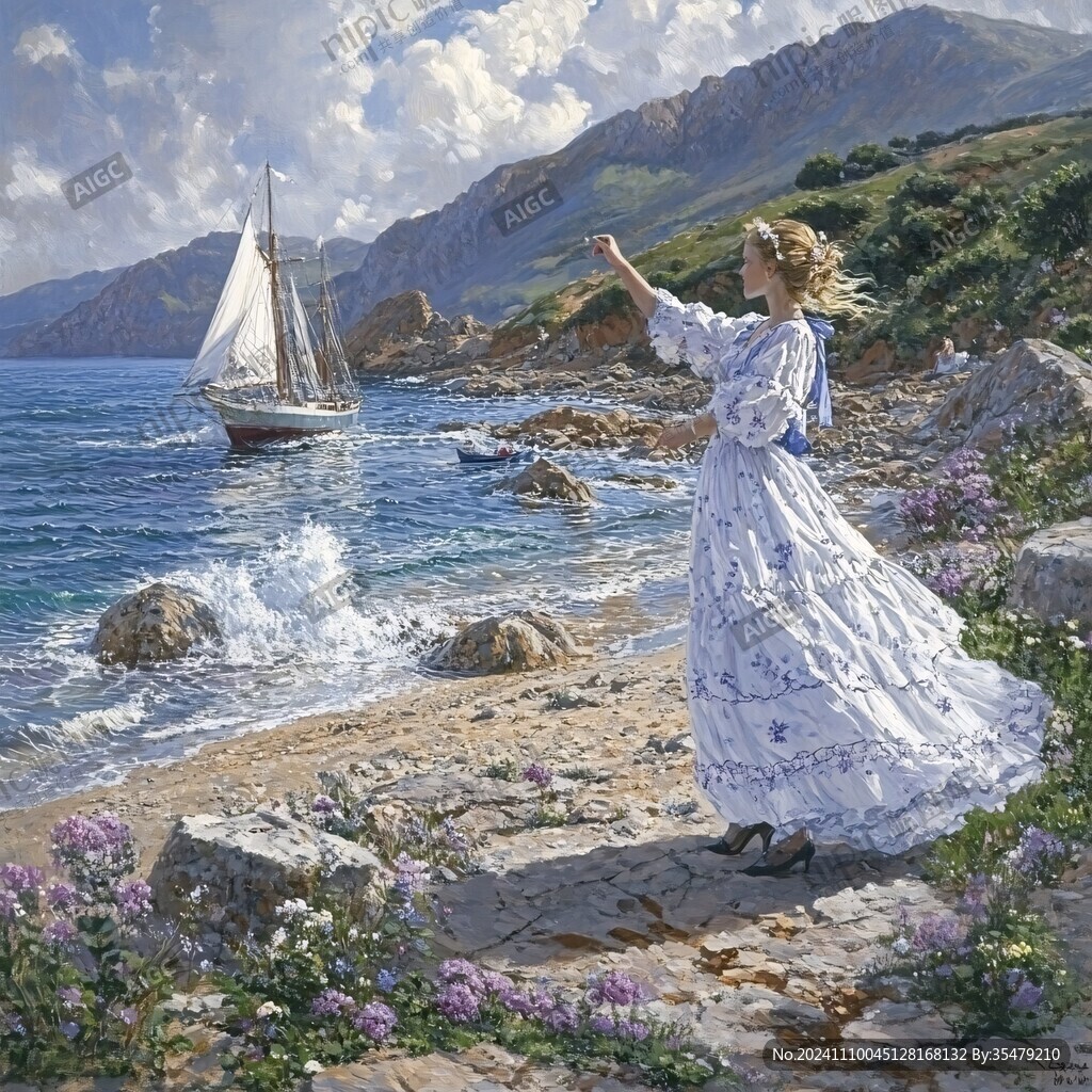 扬帆踏浪油画