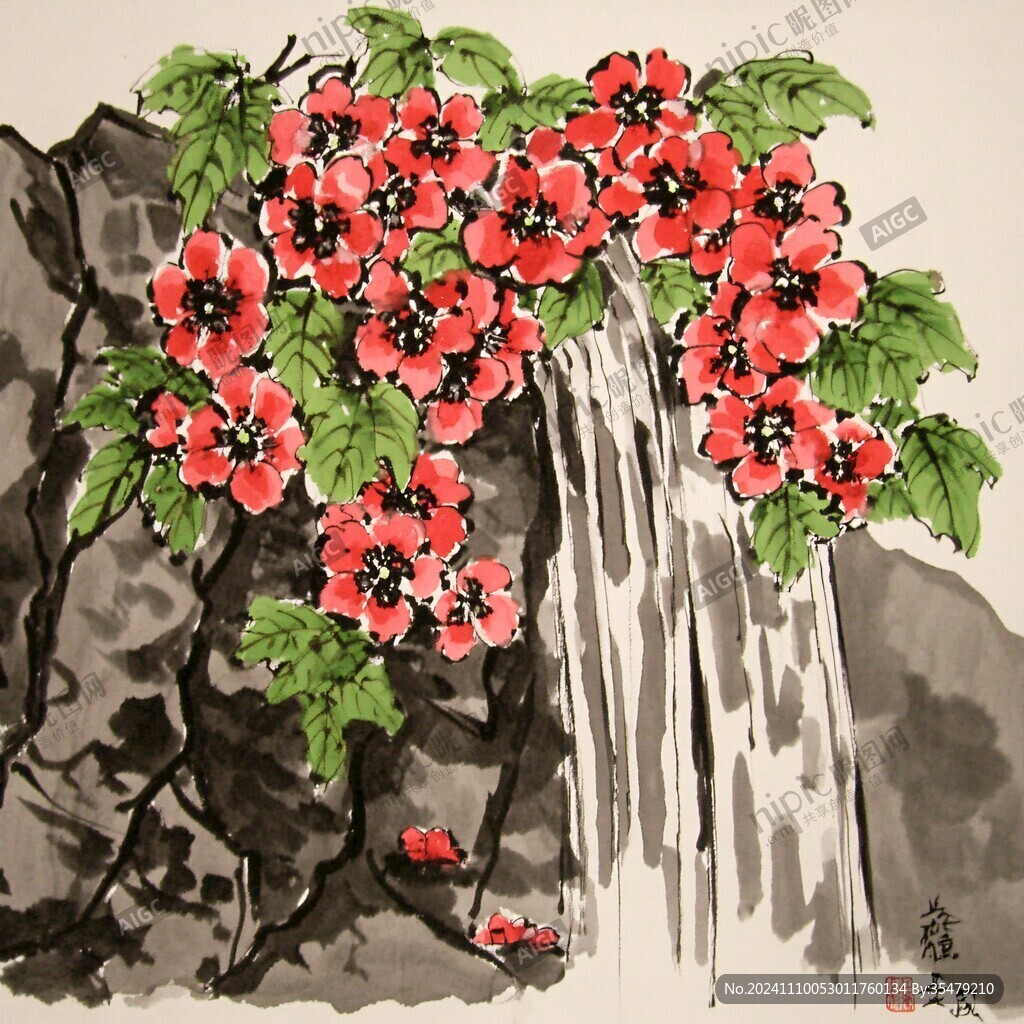 蜀葵水墨画