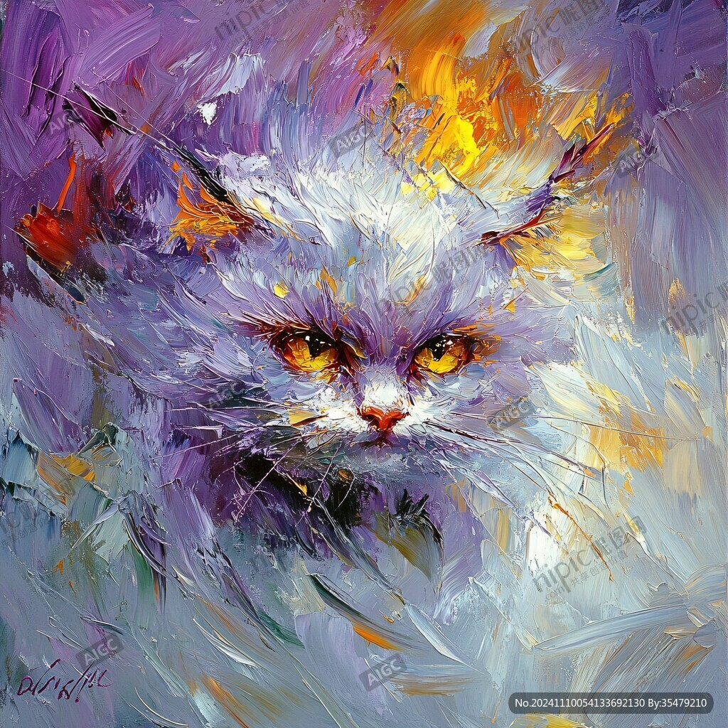 手绘猫抽象画