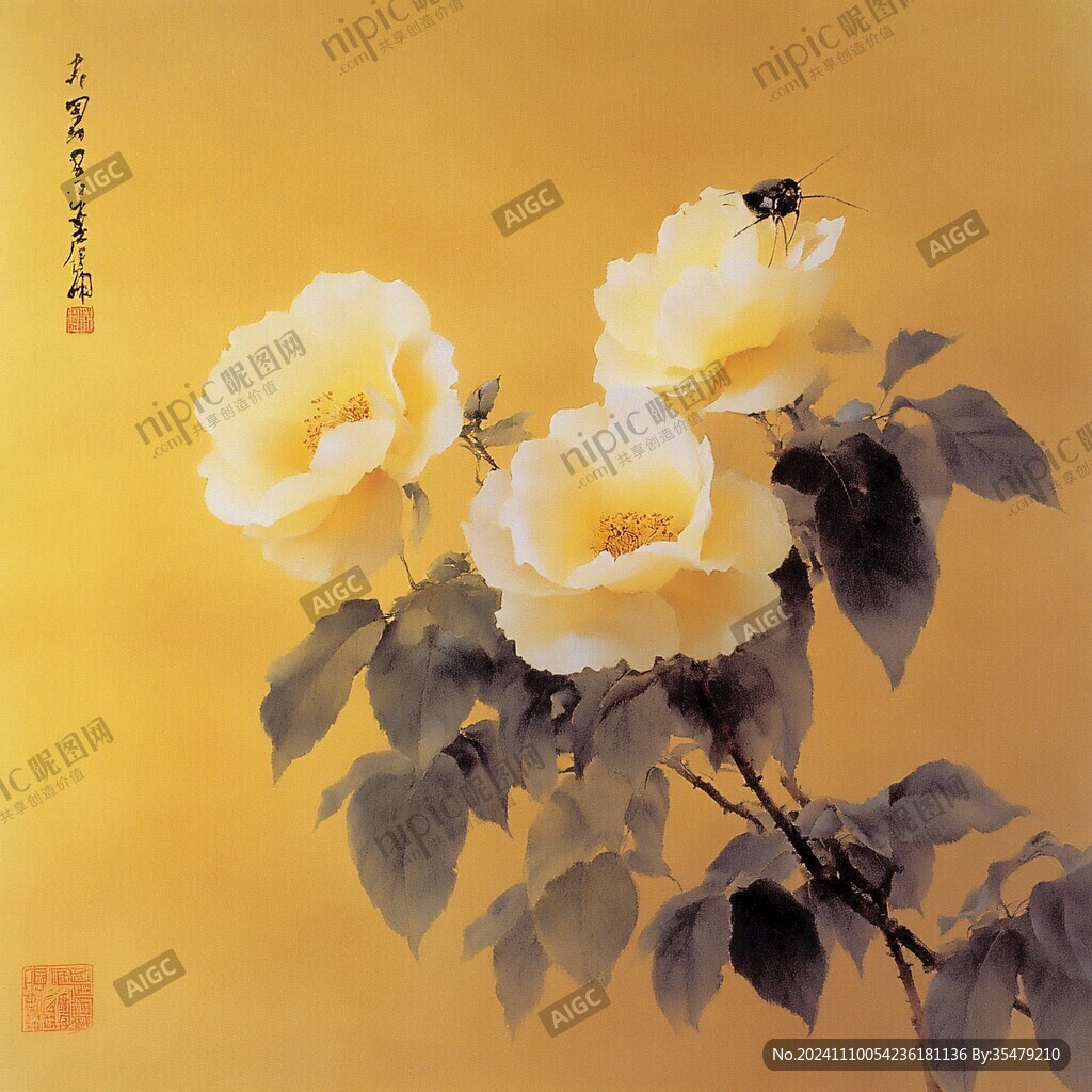 月季花没骨画