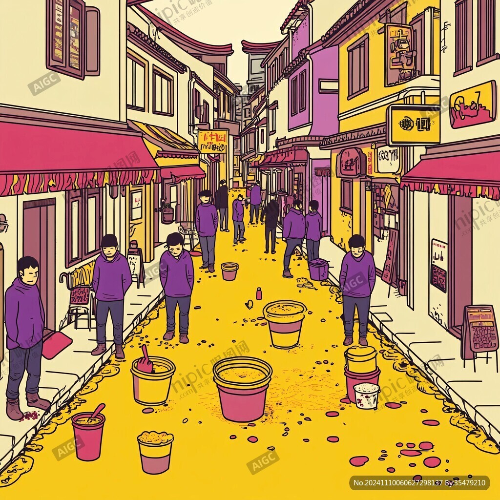繁忙的小镇插画