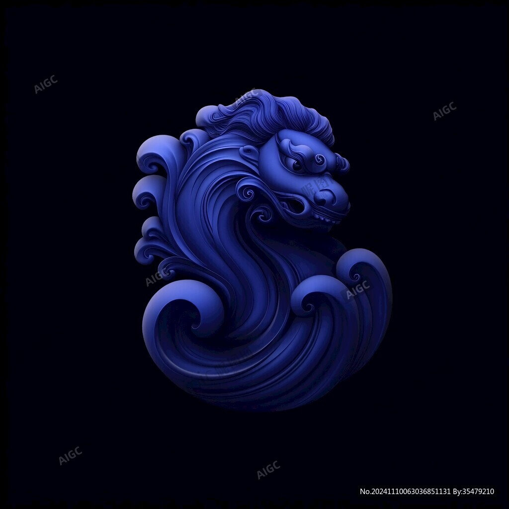如意云纹蓝色海浪