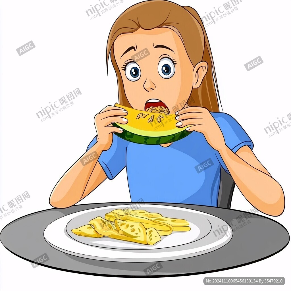 吃东西卡通女孩