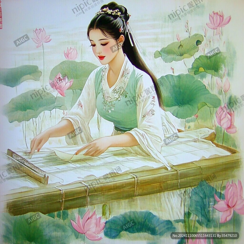 荷花美女画