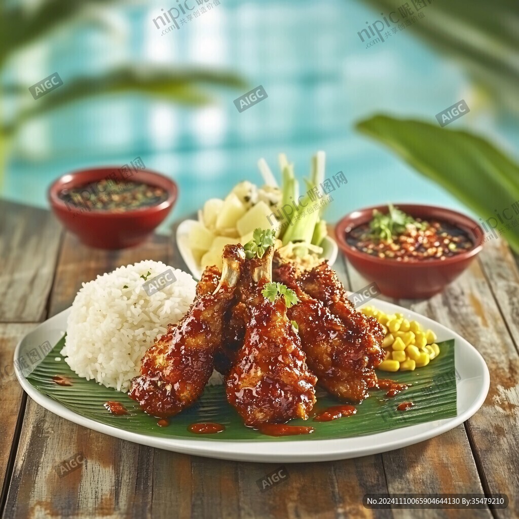 炸鸡翅饭图片素材