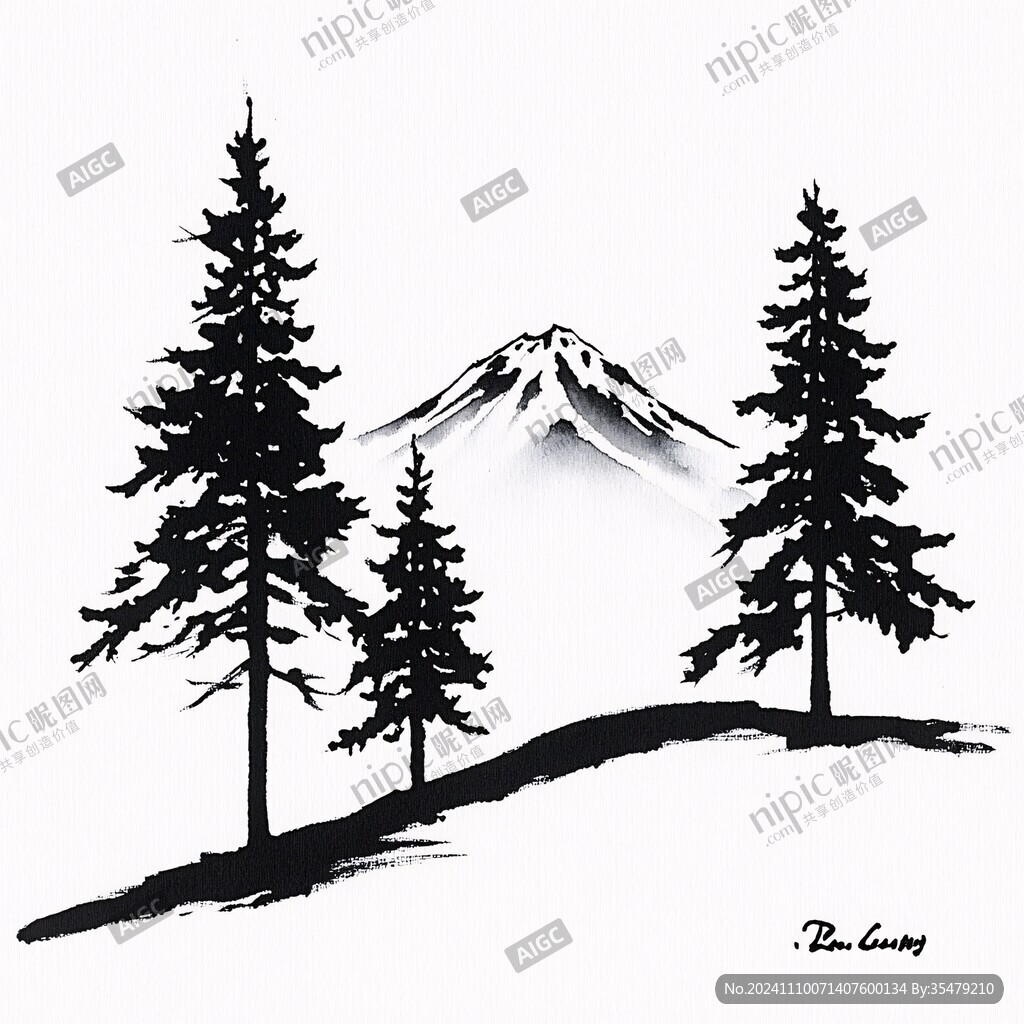 雪山插画印花图案