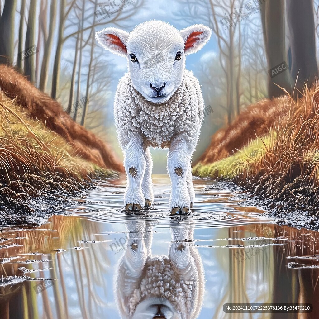 手绘梦幻羊风格装饰画
