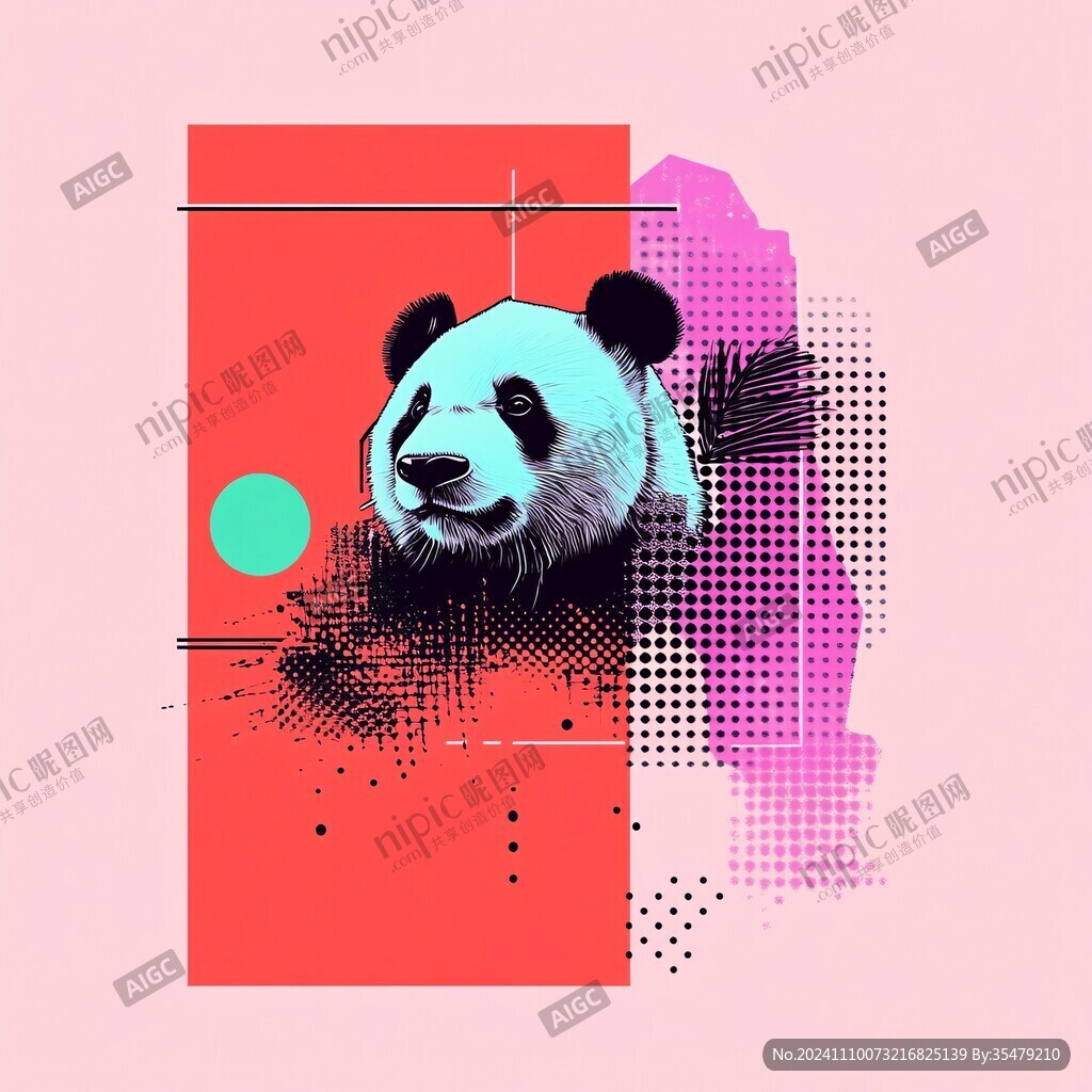 科技熊猫图案印花