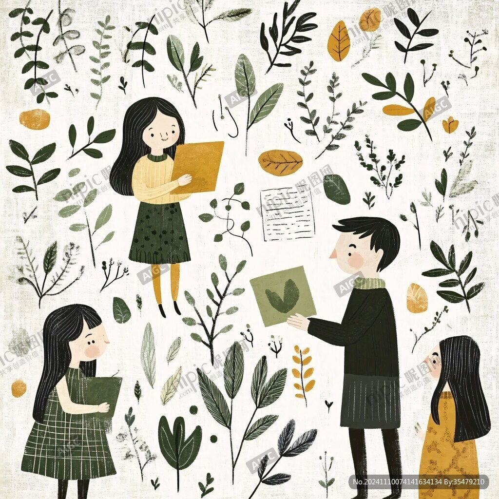 植物人物插画