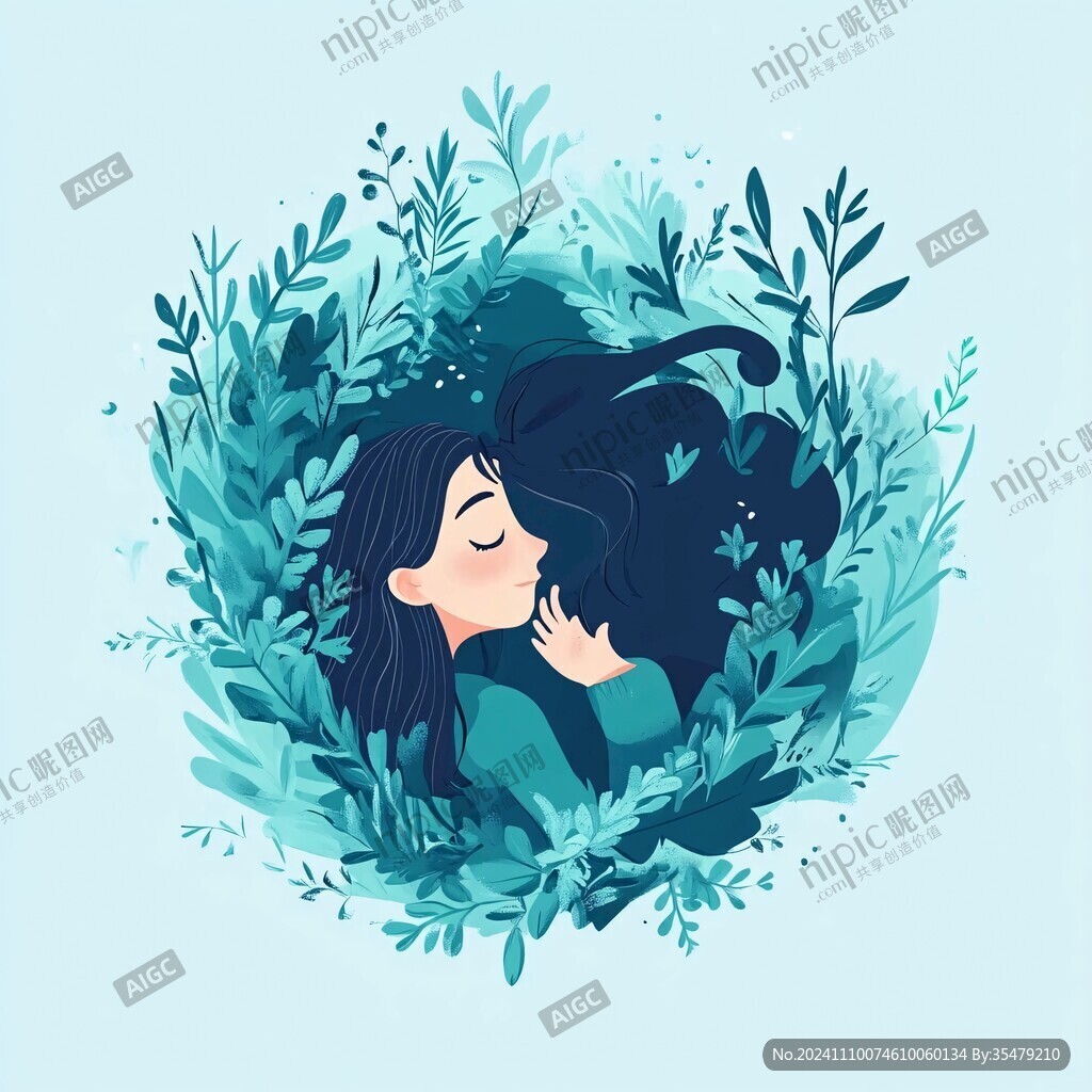墨绿色女孩插画