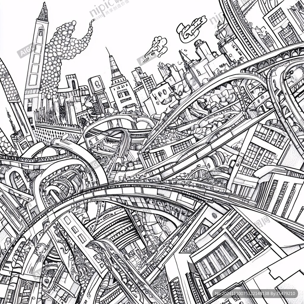 都市线稿插画