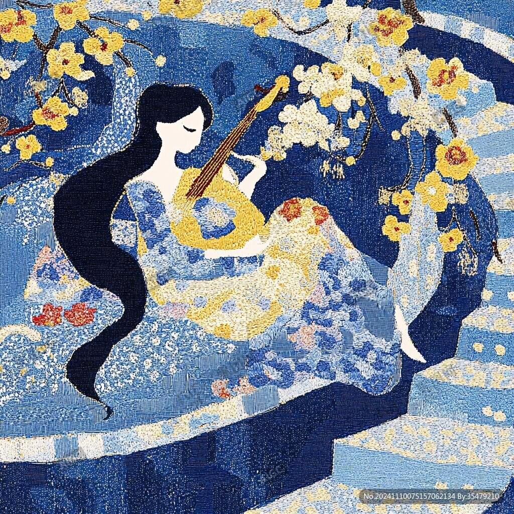 琵琶女孩插画插图