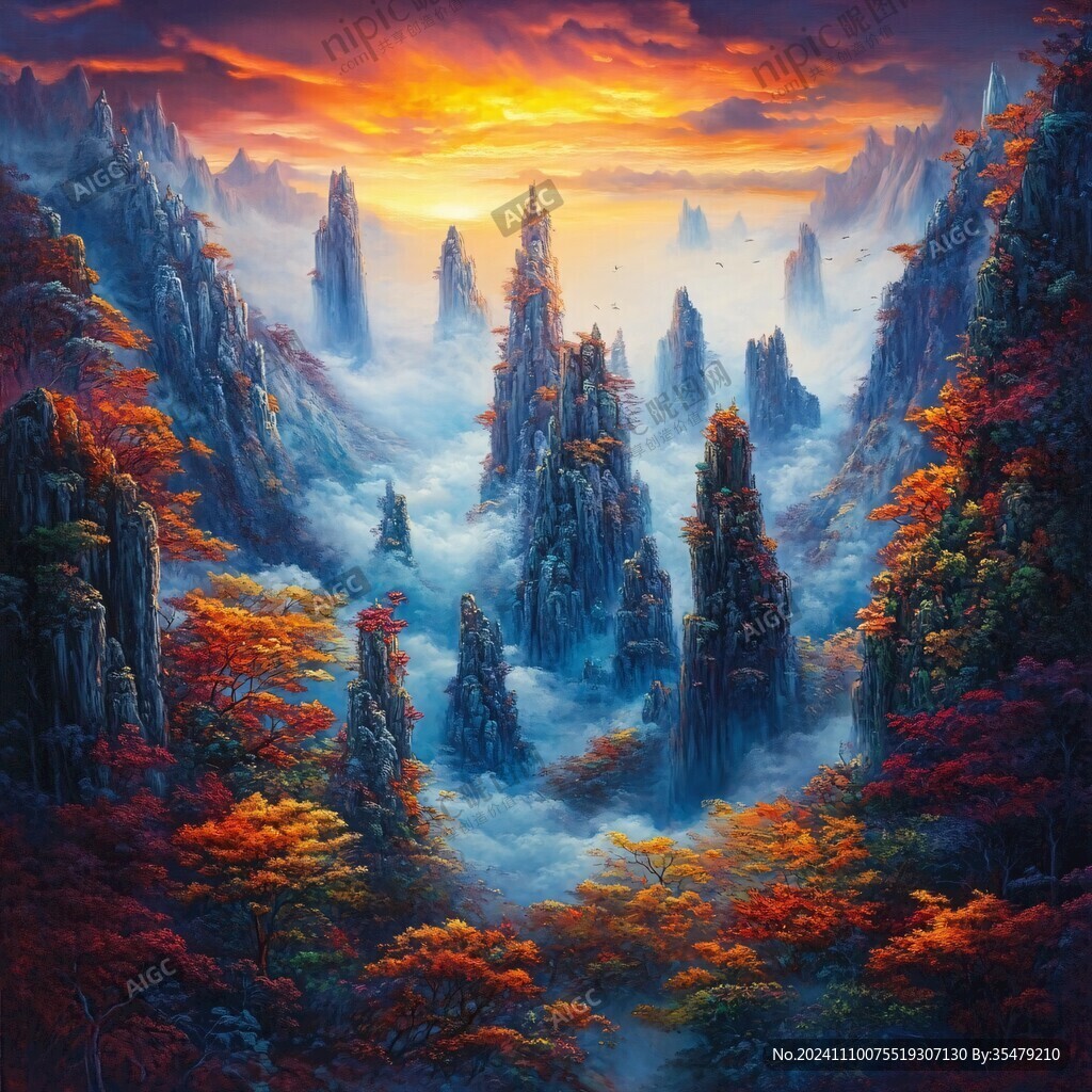 风光人间仙境油画