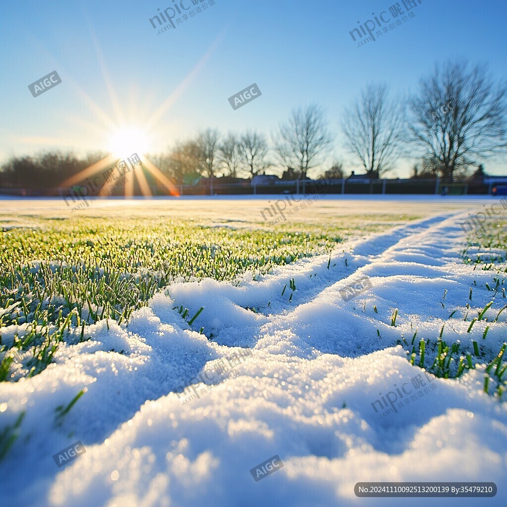 田野大雪覆盖日出东方