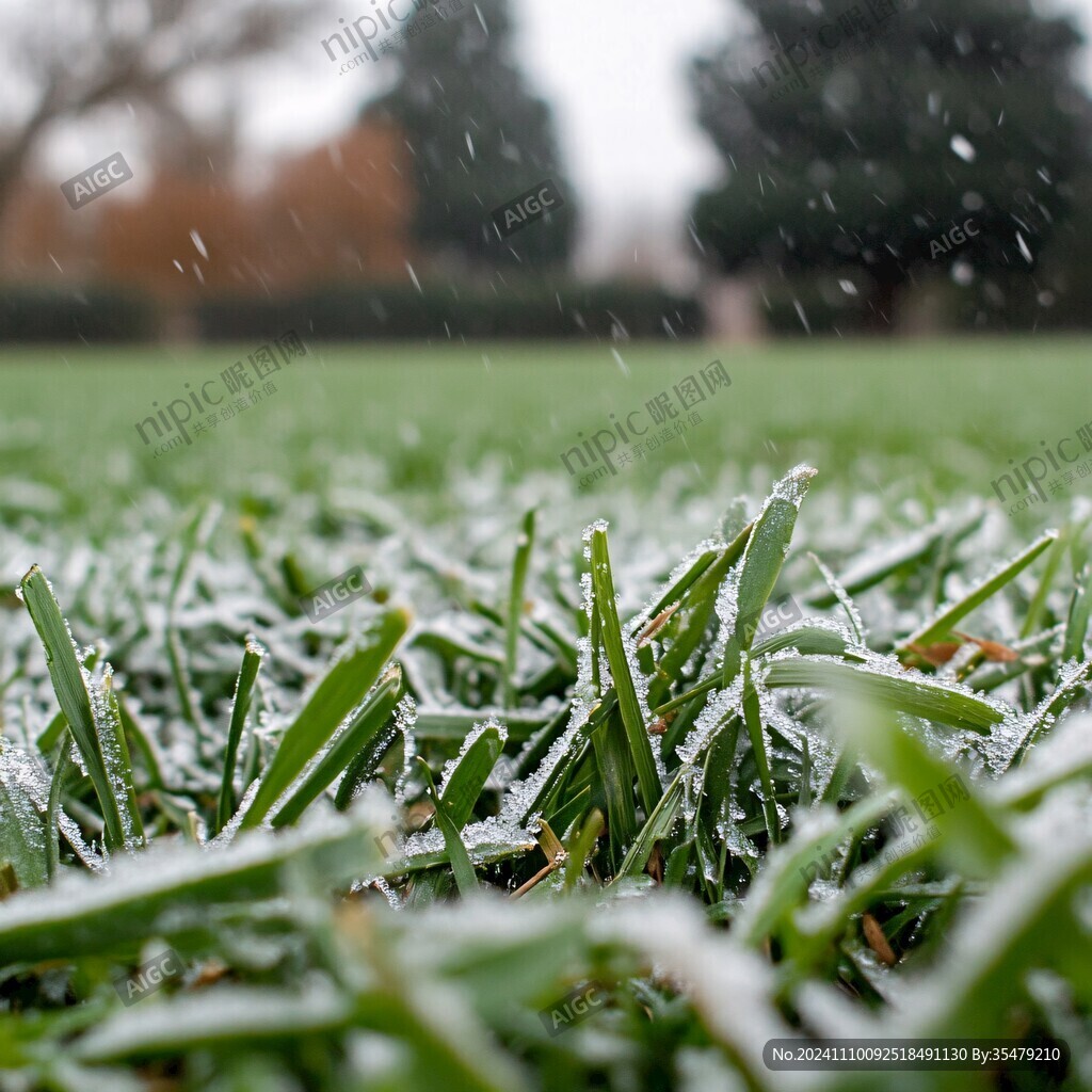 绿草皮上的雪
