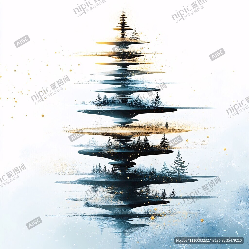 晕染墨迹禅境山峰