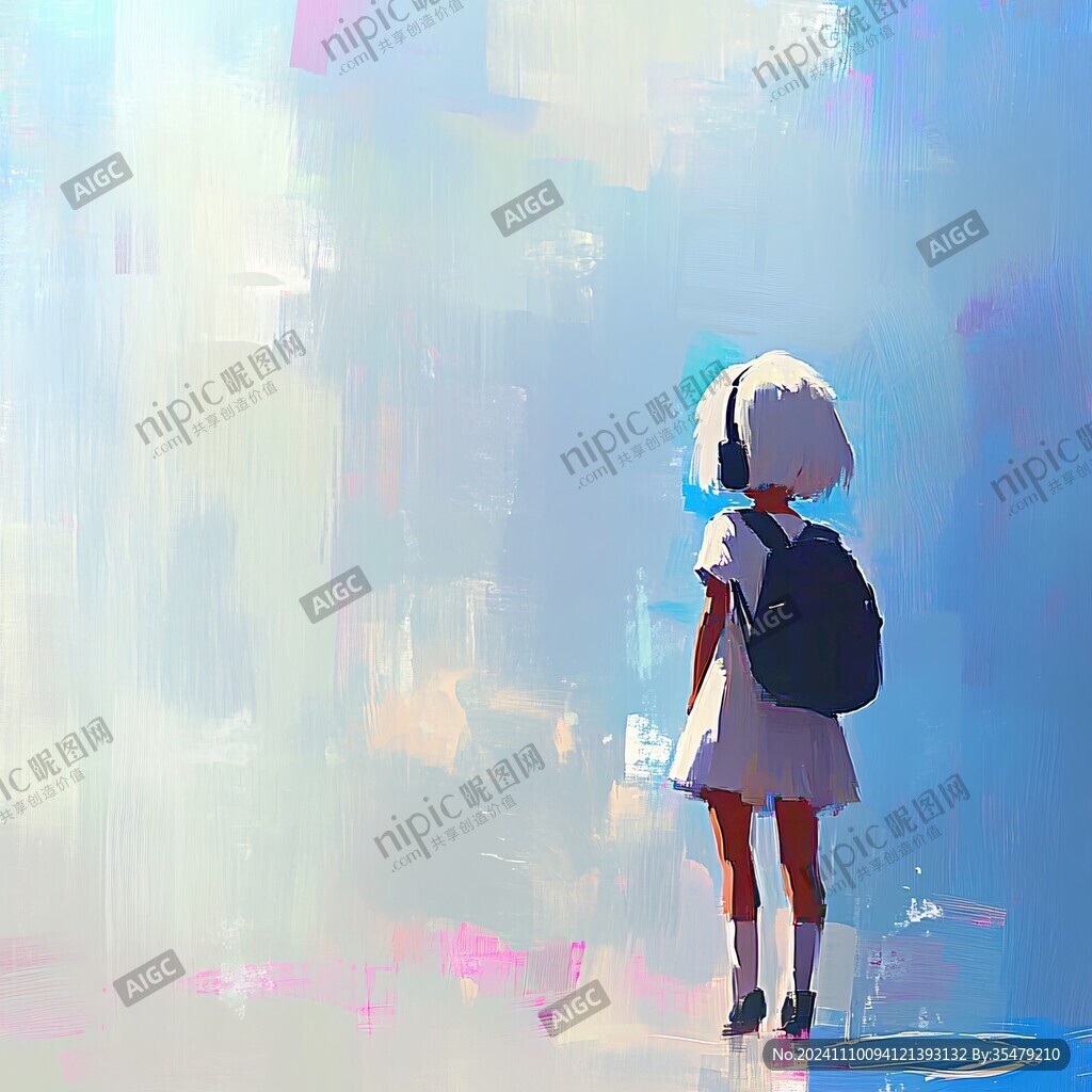 女孩背影萌系插画