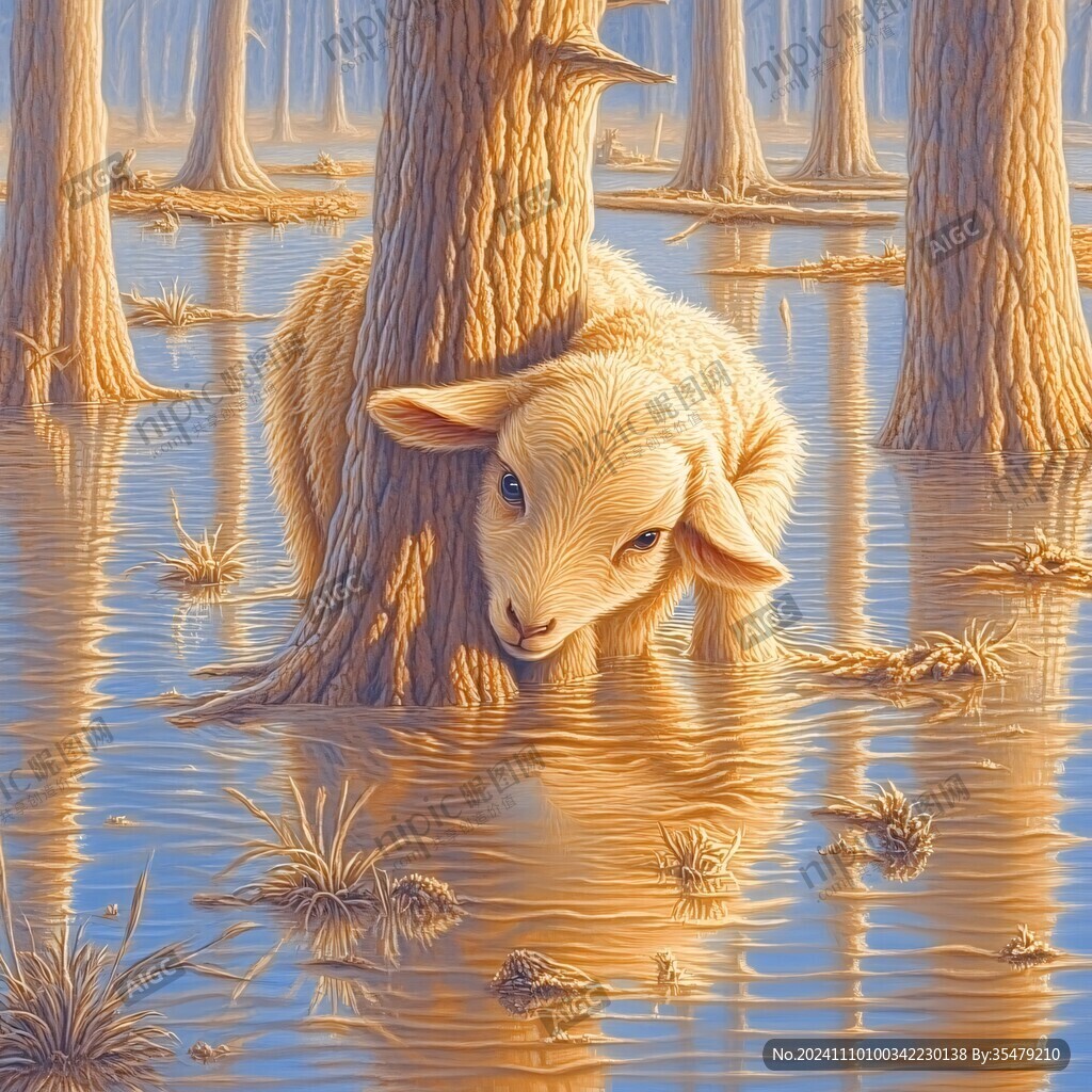 树干羊绘画