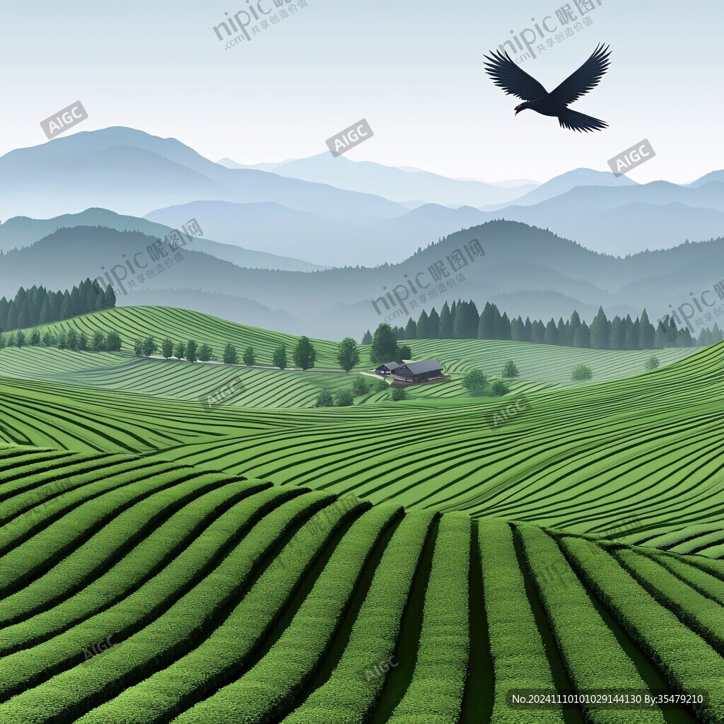 茶园风光插画