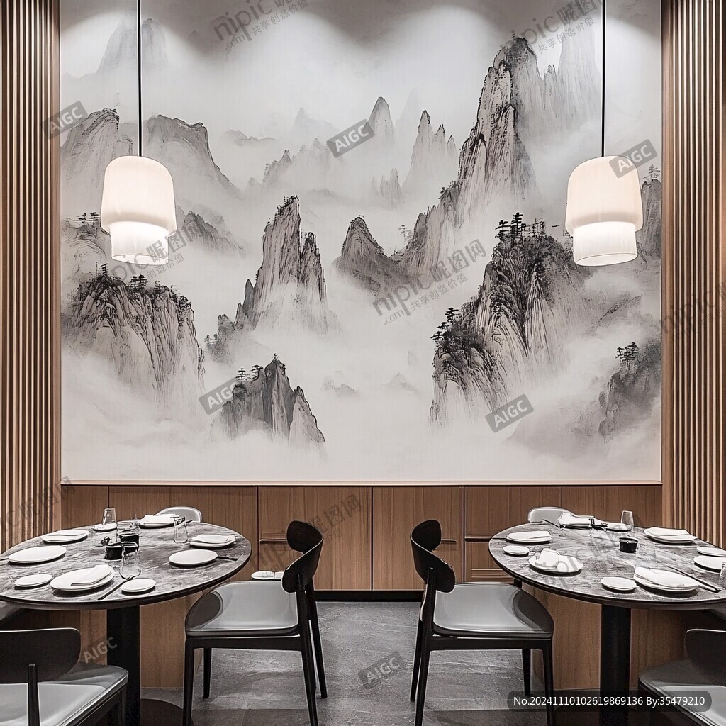 餐厅壁画新中式装饰墙