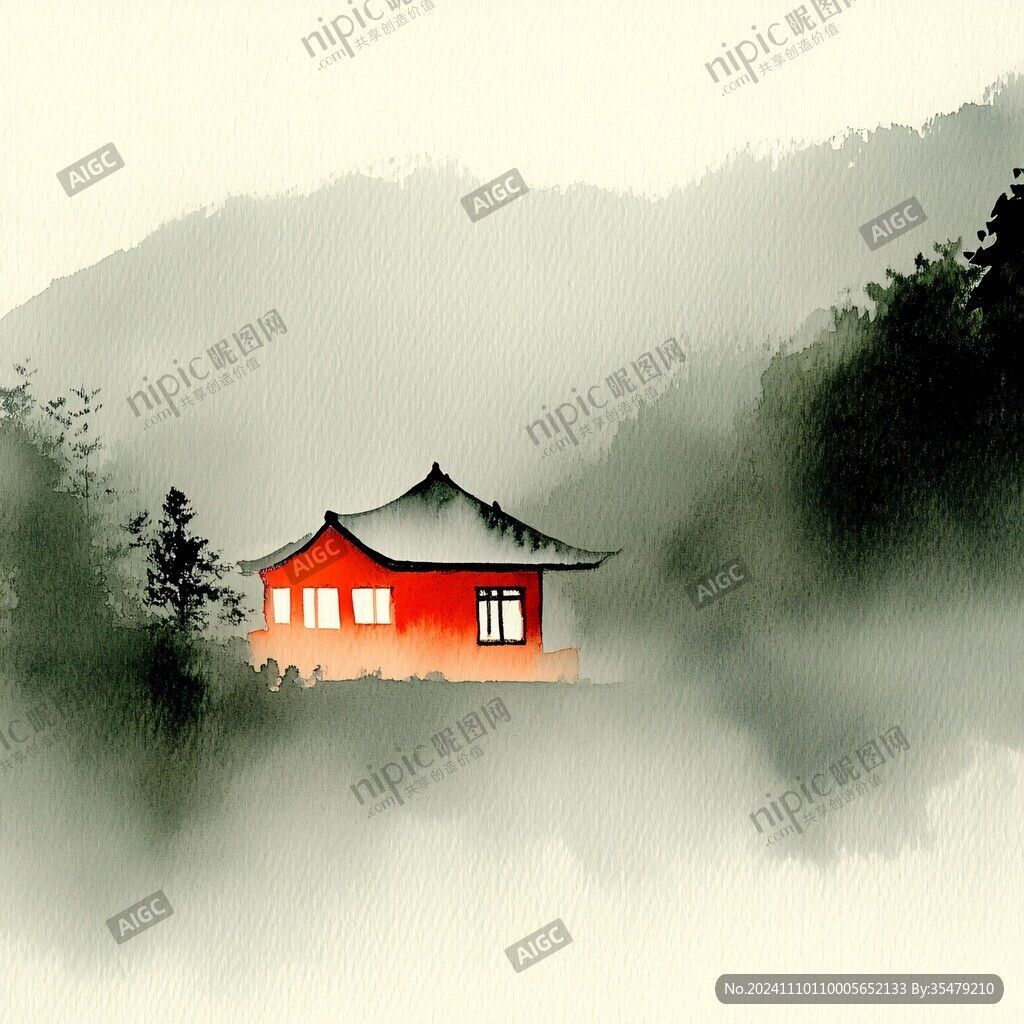 楼阁山水意境画