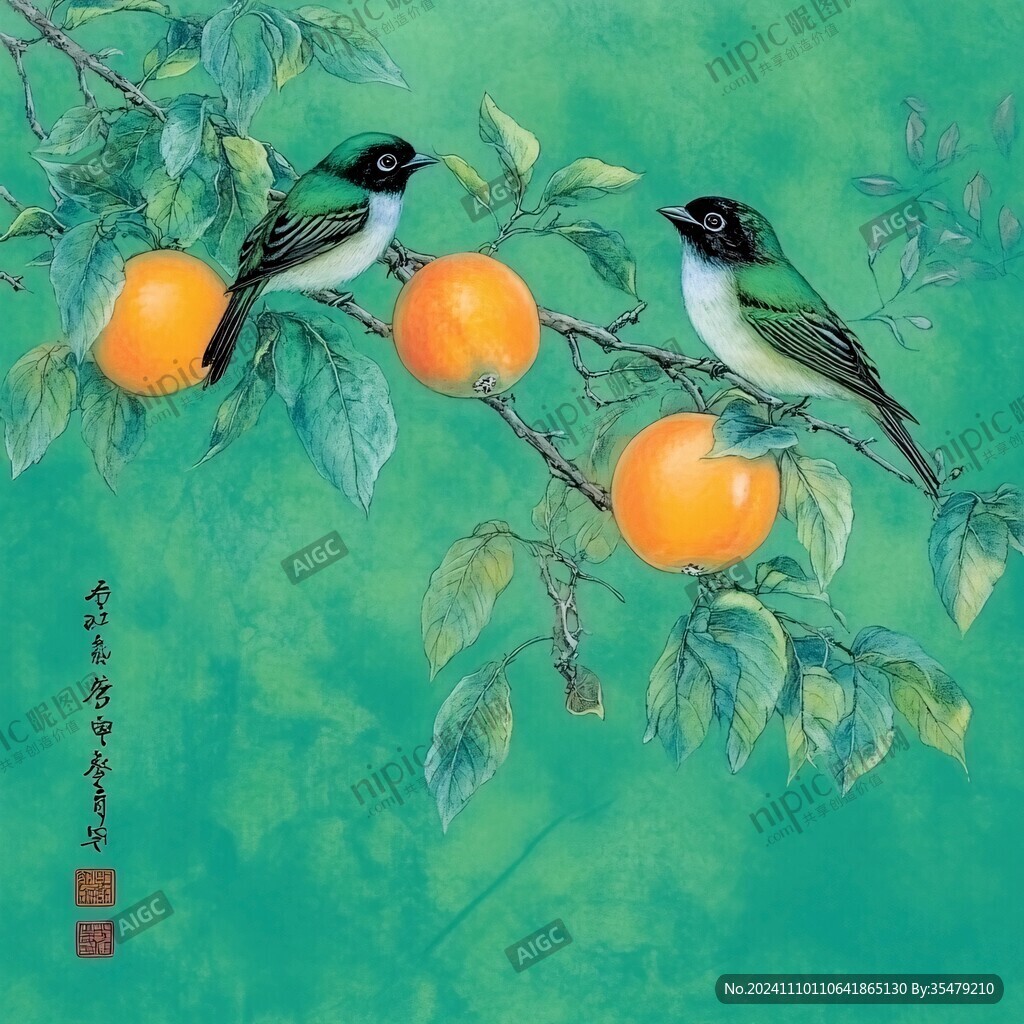 事事顺意工笔画